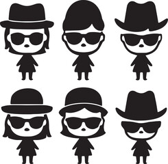 Collection of Incognito Cartoon Characters with Hats and Sunglasses