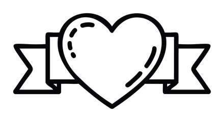 Simple line art heart emblem with ribbon for love or award graphics, perfect for celebration or recognition projects.