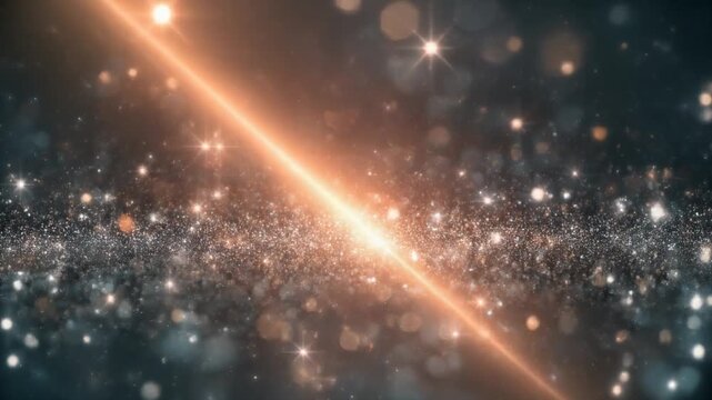 シャンパン色の強いライトビームが銀色の冬トーンを横切り、無数のグリッター粒子がシネマティックに噴き上がる映像です。
上品な暖色光とクールなシルバーバックが対比し、祝祭感や高級感を際立たせます。