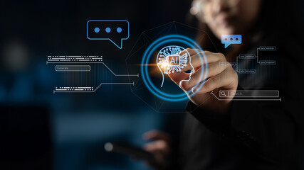 AI neural head with data connections and speech bubbles symbolizing smart data generation, learning, and analysis Parse