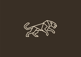 A geometric line jaguar logo created with sharp, angular strokes emphasizing its fierce eyes and sleek body, symbolizing speed, precision, and powerful agility