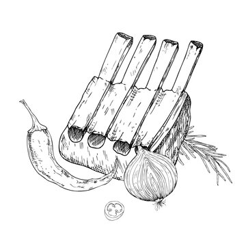 black and white rack of lamb sketch clip art preview