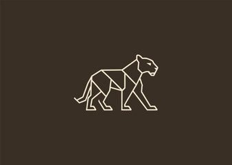 A geometric line jaguar logo created with sharp, angular strokes emphasizing its fierce eyes and sleek body, symbolizing speed, precision, and powerful agility