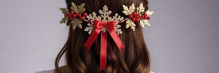 Christmas Woman Hairstyle Backview on Simple Plain Background – Festive Hair Fashion