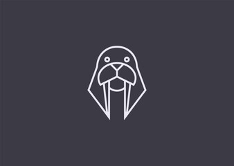 A geometric line walrus logo drawn with bold structured lines, showcasing its large tusks and strong build, conveying wisdom, endurance, and calm strength