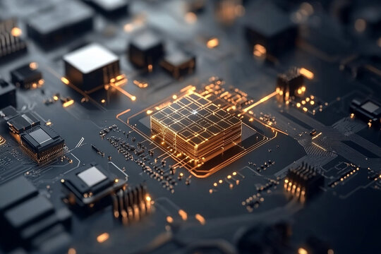 Glowing grid representation of advanced quantum supercomputing technology under digital illumination
