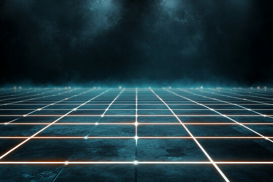 Glowing grid representing the future of quantum supercomputing in a dark, dynamic environment