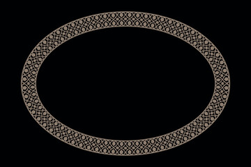 
Oval frame with gold ornate border features elegant vintage style swirls, lines. Oriental vector frame. Template for laser cutting, engraving, ceramic, plate, wedding Invitation, Scrapbooking design