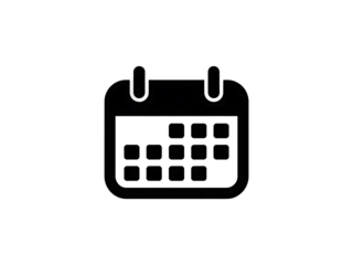 Stylized outline of a calendar icon with rings and grid of days isolated on transparent background