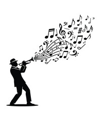 Musician trumpet player silhouette music notes © Hasna