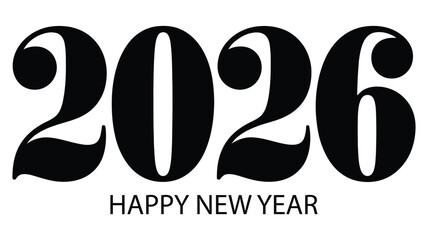 Elegant 2026 happy new year typography design featuring bold decorative numerals and clean minimal layout perfect for festive greetings and holiday celebrations