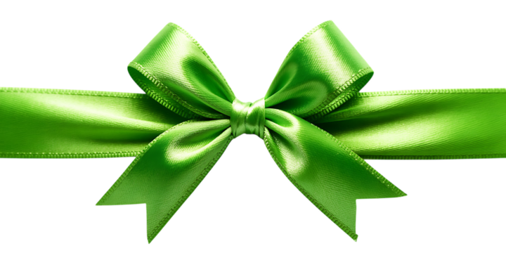 Green satin ribbon bow isolated on white background