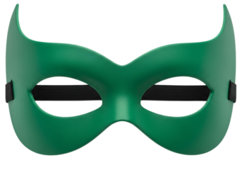 A vibrant emerald green superhero mask with pointed ears and eye openings designed for costume parties and cosplay events