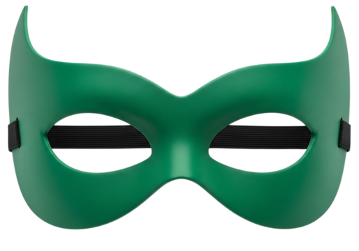 A vibrant emerald green superhero mask with pointed ears and eye openings designed for costume parties and cosplay events