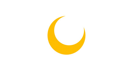Yellow crescent paper cutout, moon icon, waxing moon symbol, crescent moon icon symbol set on transparent background.
