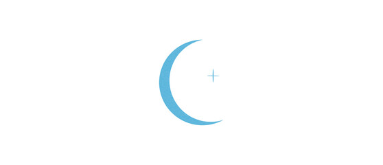 Light blue crescent paper cutout, moon icon, waxing moon symbol, crescent moon icon symbol set on transparent background.