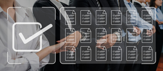 Task management concept illustrating digital checklist, document organization, and workflow...