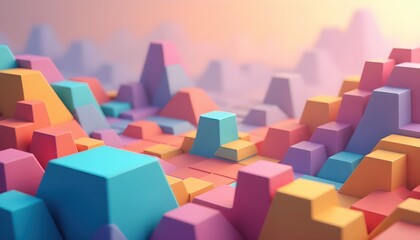 Dynamic Multicolored Isometric Blocks Creating a Bold Abstract Composition