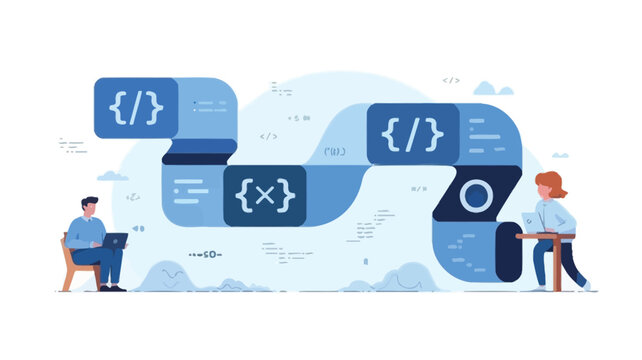 Abstract digital art representation of complex data structures and coding concepts with vibrant color accents