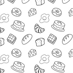Seamless vector pattern of assorted bread, perfect for bakery branding, packaging, wrapping paper, food design, and cute creative projects.