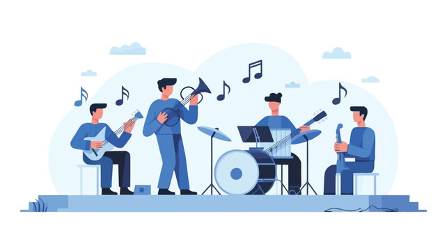 Dynamic abstract geometric music band design with vibrant color accents and bold typography elements