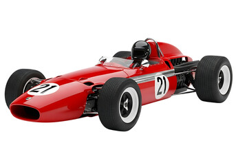 Obraz premium Vintage red formula one race car with number 21 on a black background