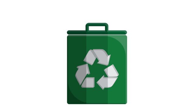 trash animated. vector throw away trash. recycling symbol. sustainability. used goods, green energy. isometric style design