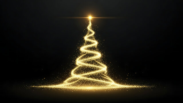 Golden Christmas Tree Glitter Sparkle Holiday Festive Season Celebration Design