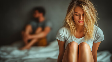 a couple in love is in conflict, and young people are fighting in a bedroom on a bed