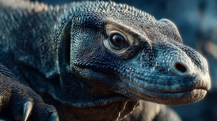 Komodo dragon crawling rocky terrain illustrator