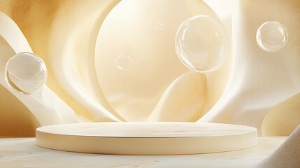 Product photography stage with podium and yellow pastel background