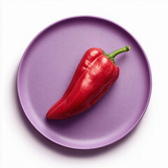 Red pepper is on a purple plate isolated on a purple background top view