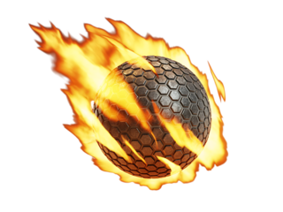 American football on fire with flames isolated on white background