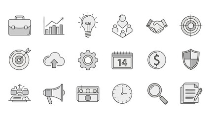 Fototapeta premium Line Art Business Icons Success, Teamwork, and Time Management
