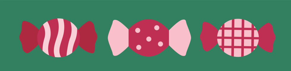 Holiday red candy clipart set.
Winter Christmas party candy Flat vector illustration.
