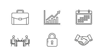 Business Icons Set Finance, Meeting, Security, and Time Management