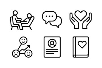 Fototapeta premium Therapy icons set: counseling, communication, compassion, care, emotions, profile