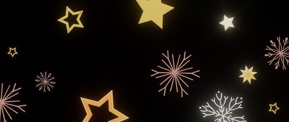 Beautiful winter background with gold stars and snowflakes on black. Perfect for holidays and celebrations.