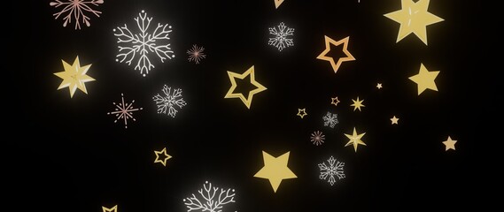 Festive winter background with golden stars and snowflakes. Perfect for holidays, cards, and more!