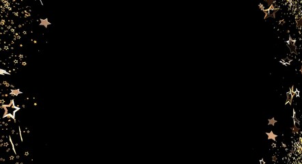 Elegant gold star confetti against a dark black background, ideal for celebrations, events, festive...