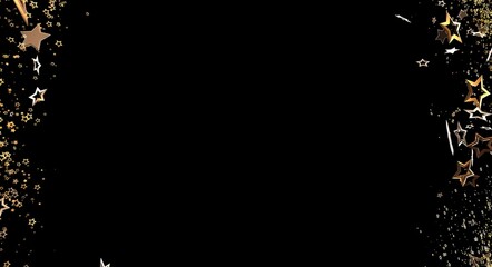 Stunning image of golden stars against a black backdrop, perfect for celebrations, holidays, events...