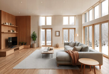Scandinavian Living Room with Large Windows and Natural Light