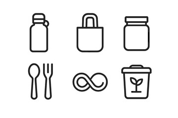 Fototapeta premium Minimalist eco-friendly icons with water bottle, tote bag, and recycle bin