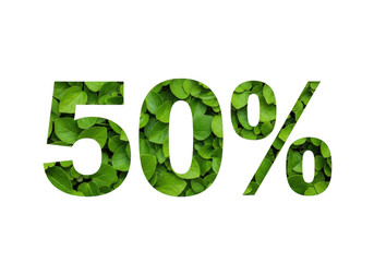 Fifty percent discount symbol made of green leaves