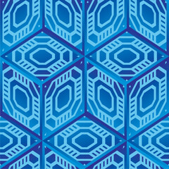 Geometric blue pattern design with vibrant futuristic shapes and seamless abstract texture ideal for digital prints, product backgrounds, fabric, wallpaper and modern commercial artwork prints.