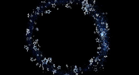 Abstract star-shaped particles create a circular design on a dark background. Perfect for modern, elegant designs. Ideal