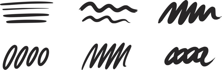 Obraz premium Six abstract dark grey brush stroke elements background