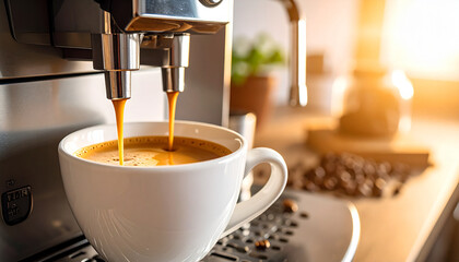 Espresso machine making fresh coffee