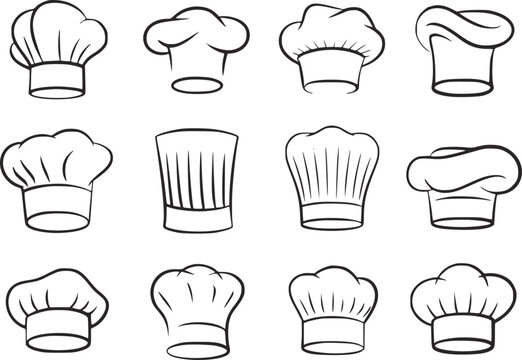 Twelve chef hats in a grid arrangement cook kitchen