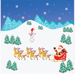 Merry christmas with santa in blue background